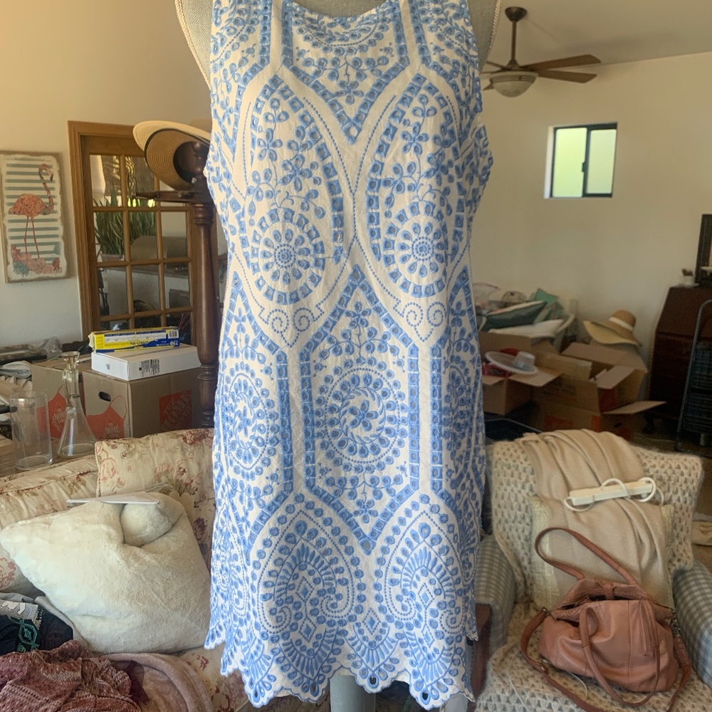 Blue and White Crochet Dress